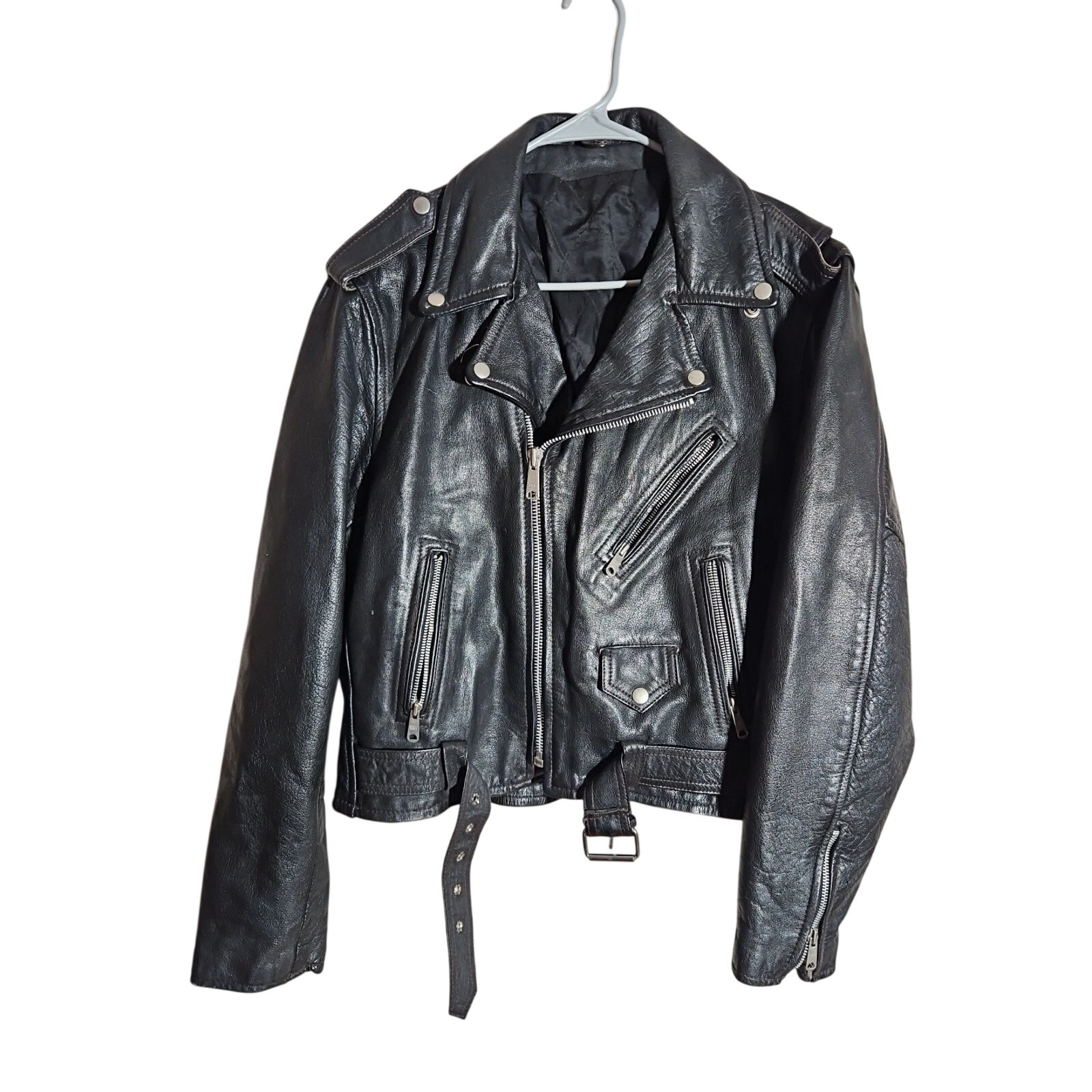 Vintage 1980s Heavy Motorcycle Leather Jacket Black Sz L German Market Quality